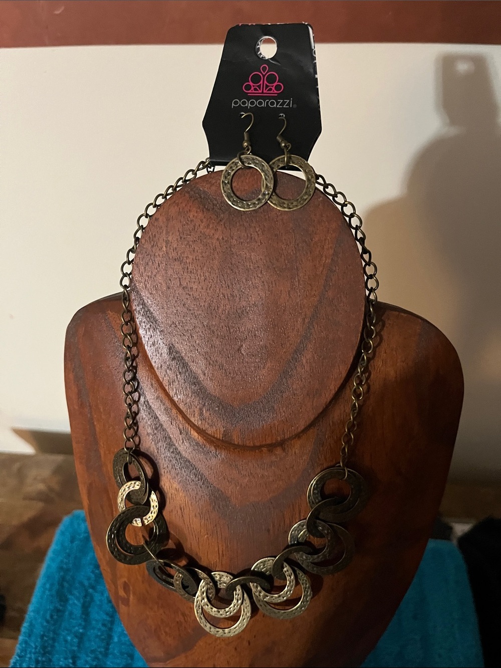 paparazzi Bronze-Tone Textured Linked Circle Necklace & Earrings Set